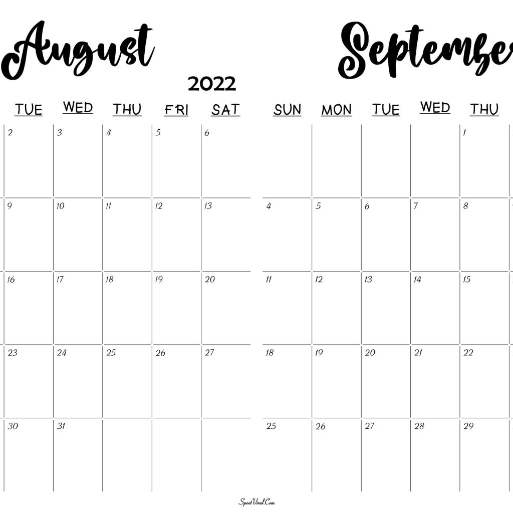 August September 2022 Calendar Template