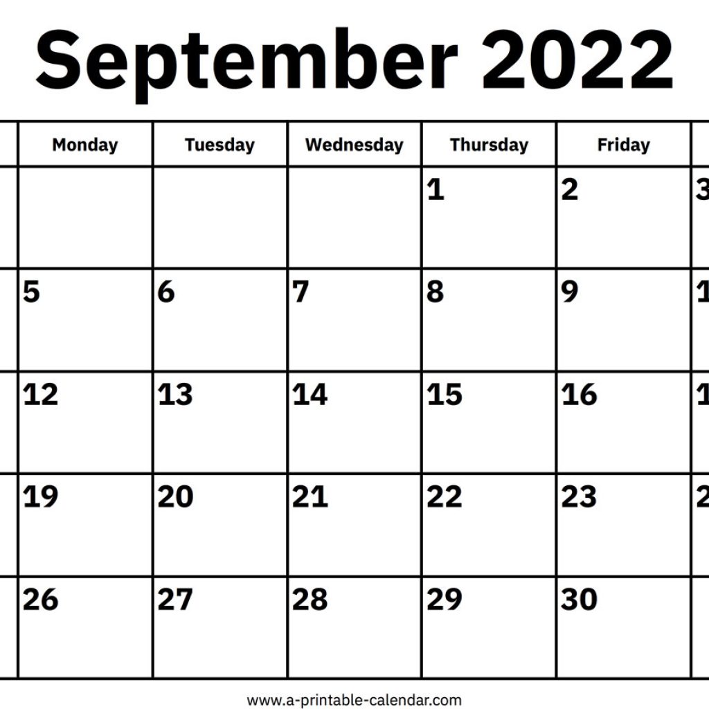 Calendar 2022 September Blank