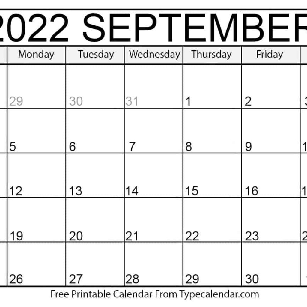 Sep 2022 Calendar Printable Template