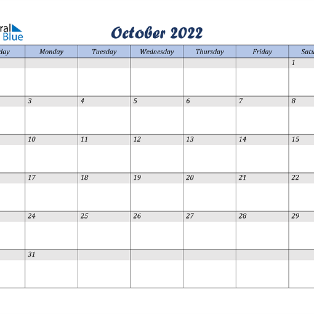 2022 October Calendar Excel