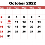 Calendar 2022 October Month