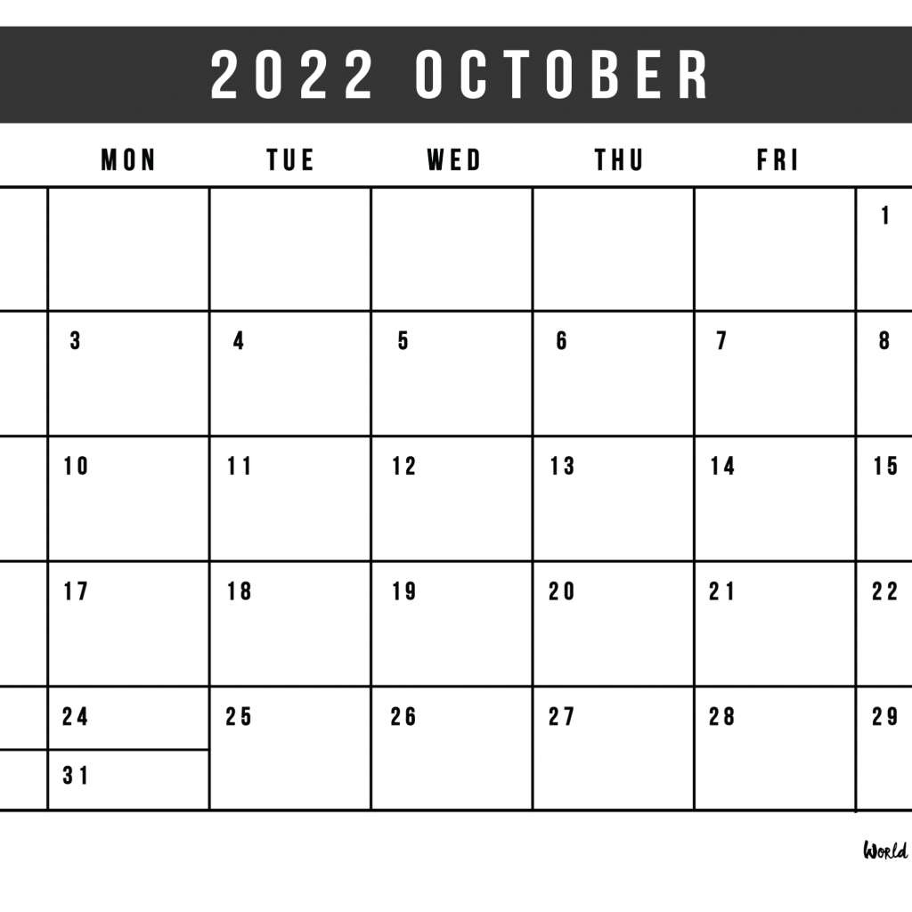 October 2022 Calendar Document