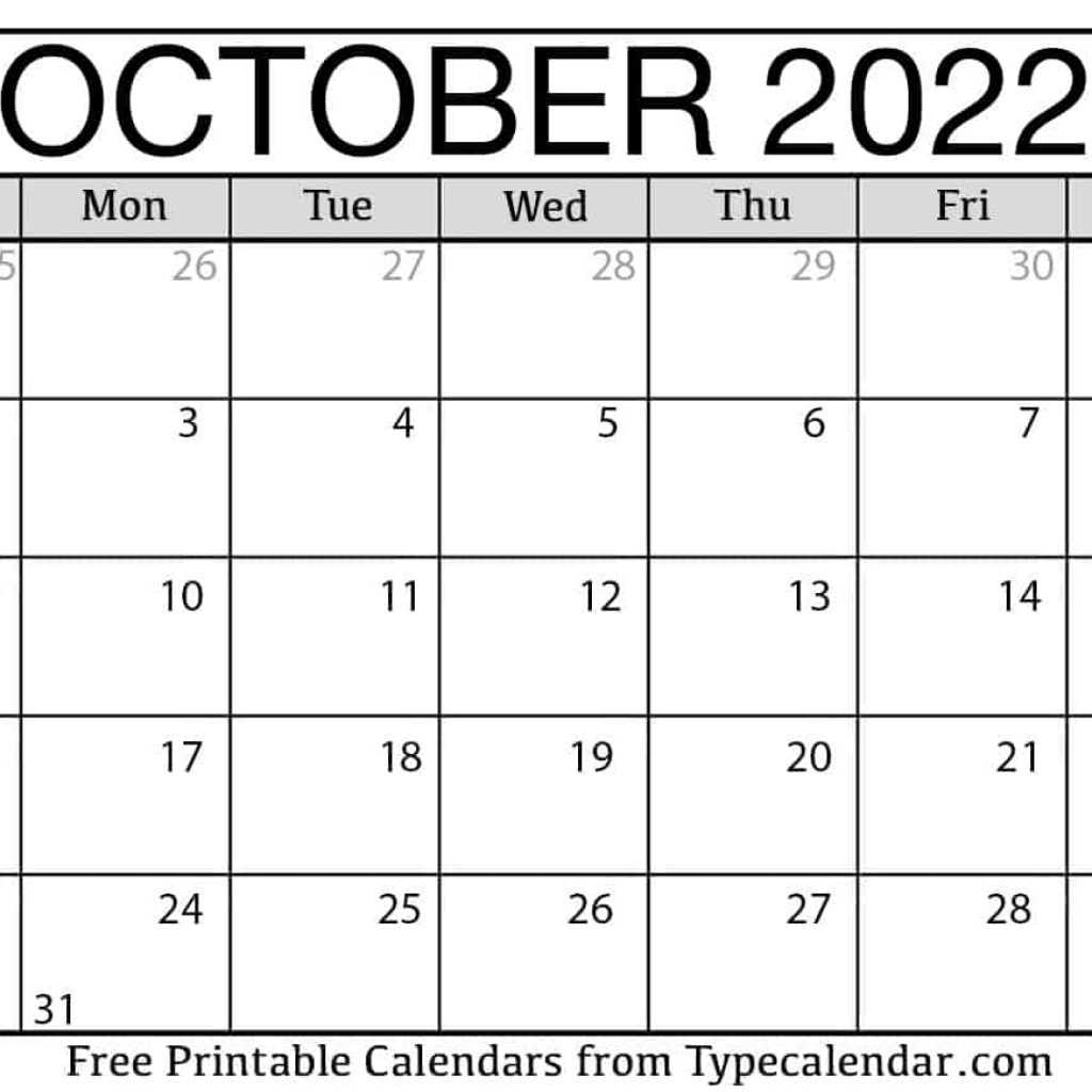 October 2022 Calendar Free