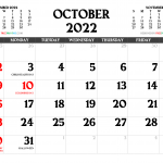 October 2022 Calendar with Holidays