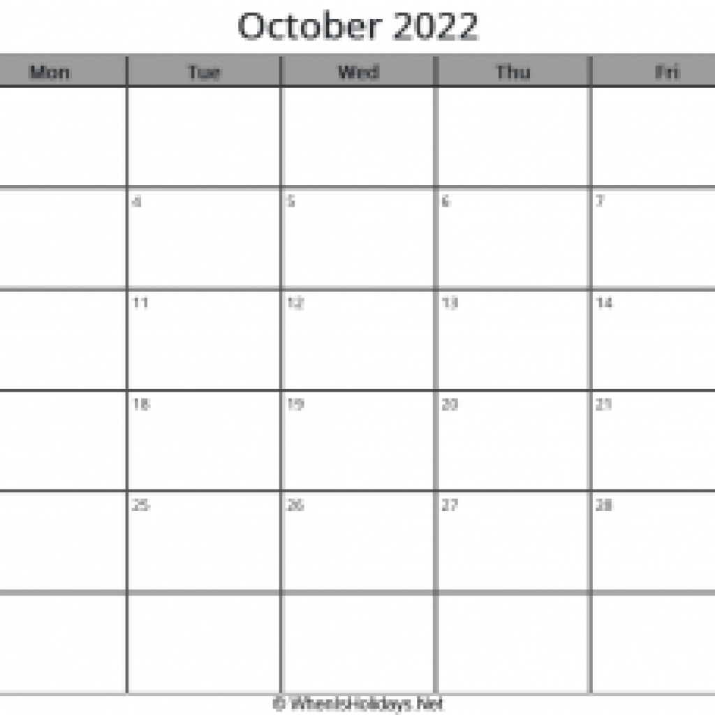 October 2022 Calendar Word