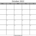 October 2022 Calendar Word