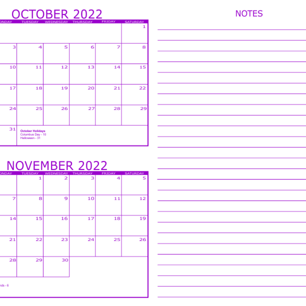 October November 2022 Calendar