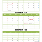 October to December 2022 Calendar Excel