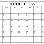 2022 Calendar Fillable October