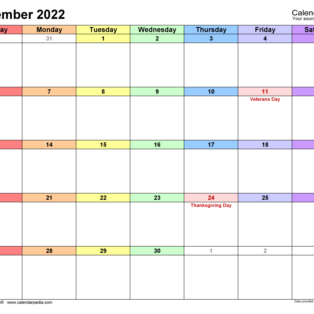 November 2022 Calendar Excel