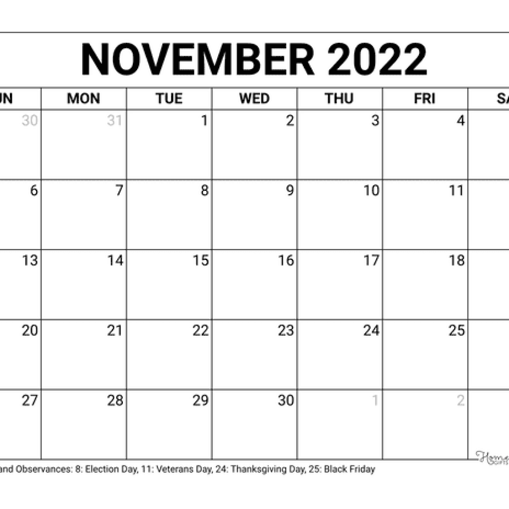 November 2022 Calendar Landscape