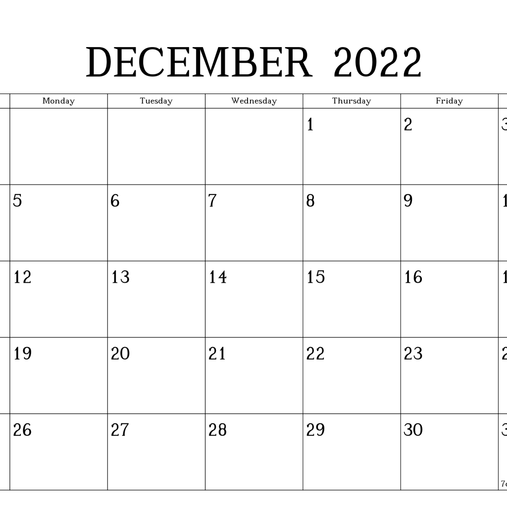 November December 2022 Blank Calendar Qualads