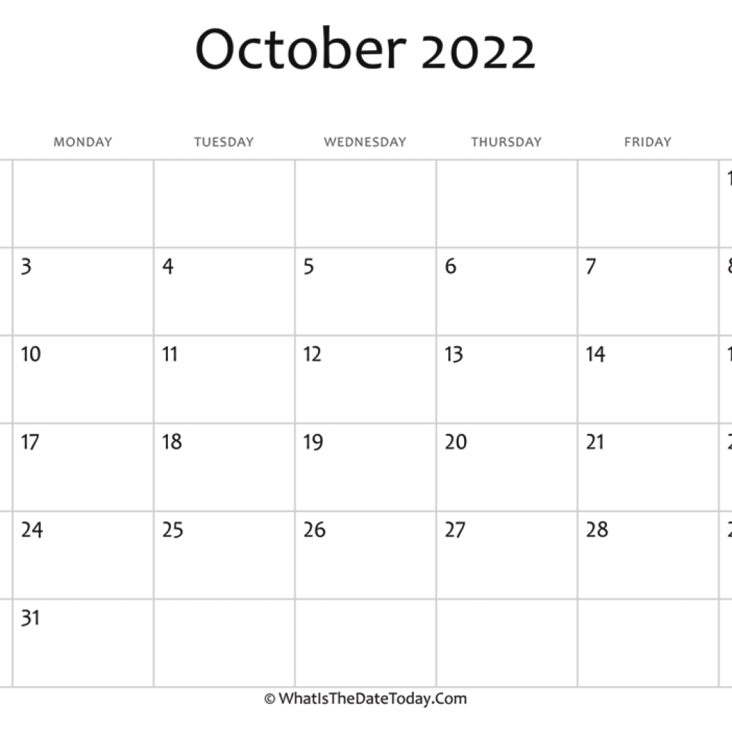 October 2022 Calendar Fillable