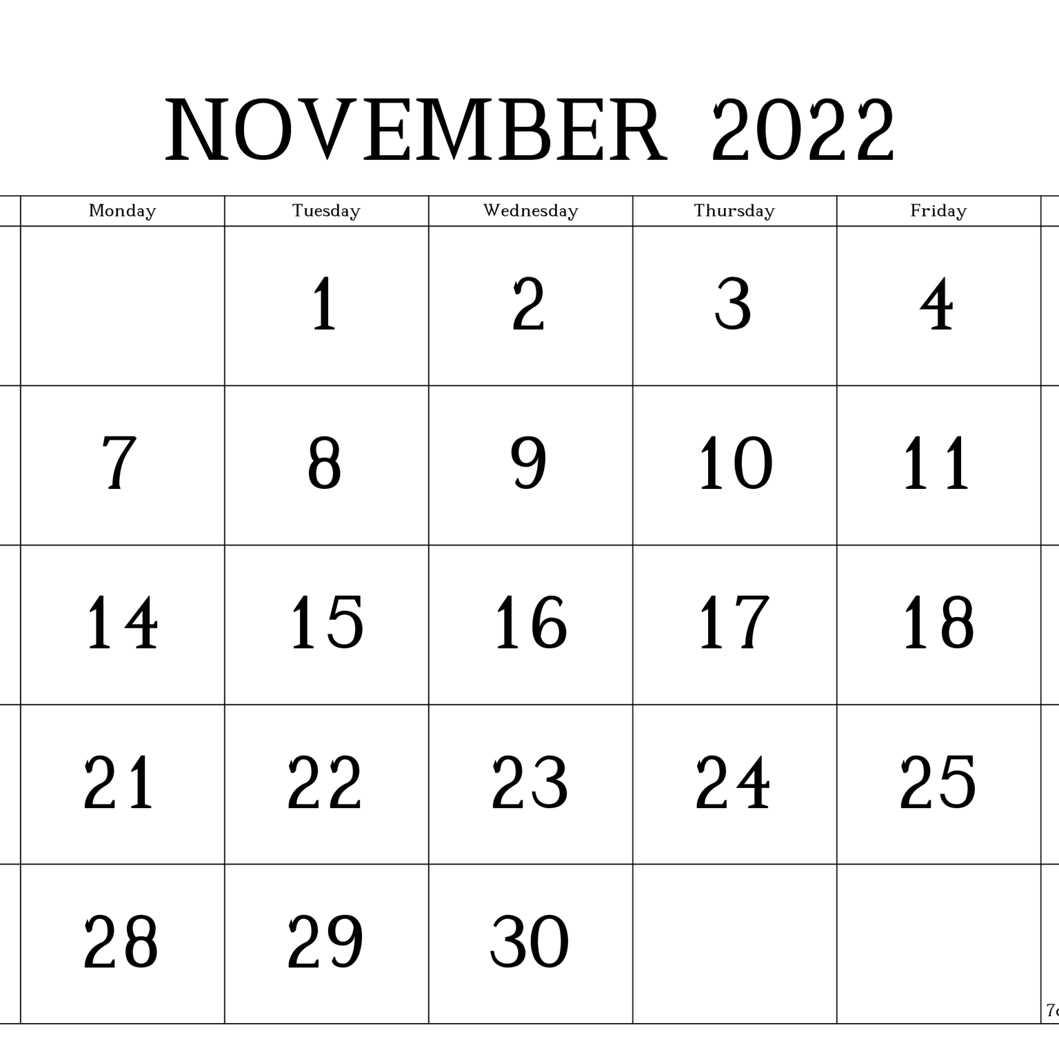 Printable Nov Calendar 2022 Template | Qualads