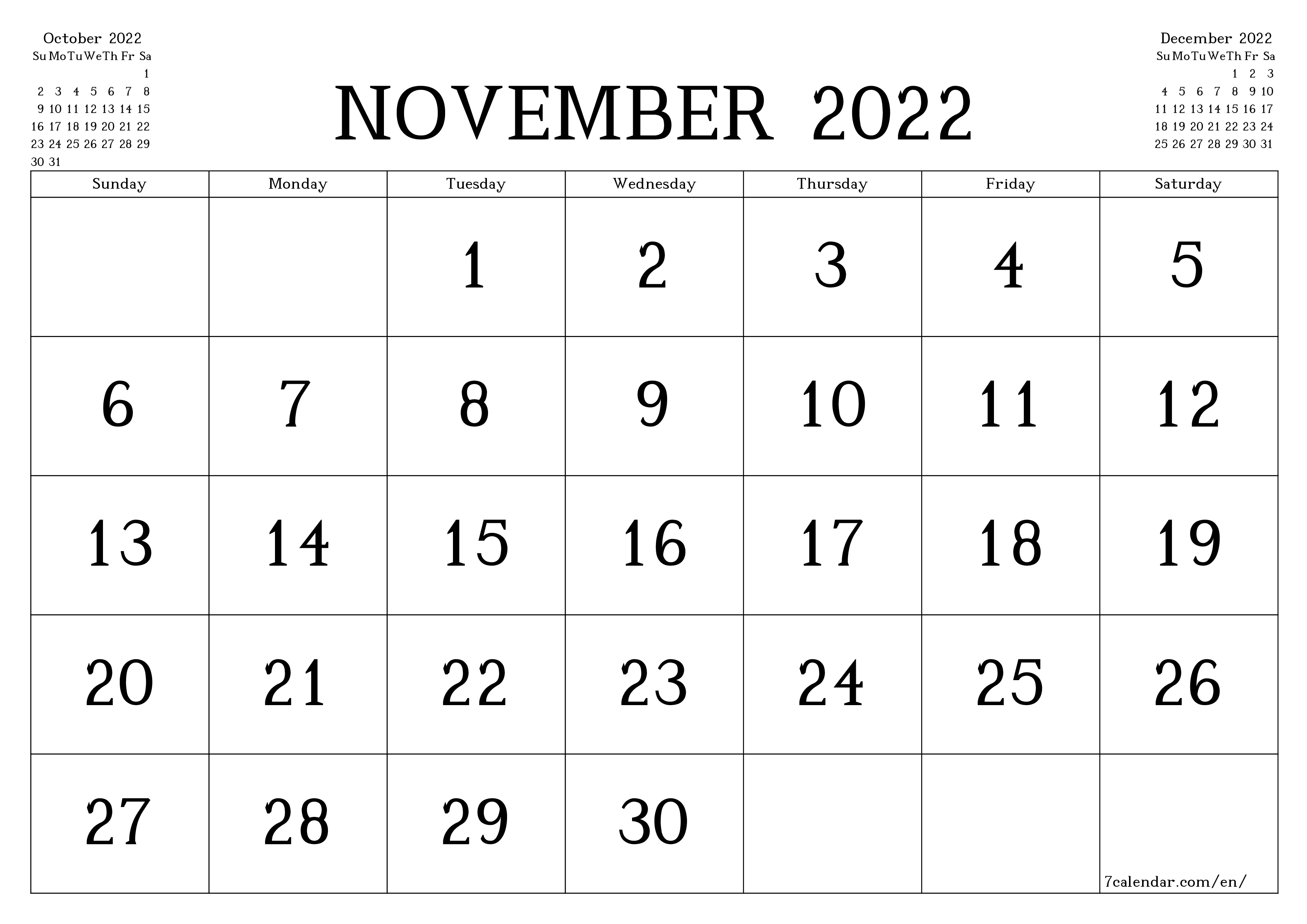 Printable Nov Calendar 2022 Template Qualads