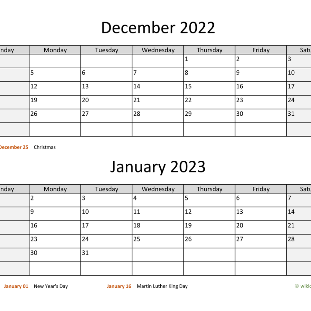 December 2022 January 2023 Calendar to Print