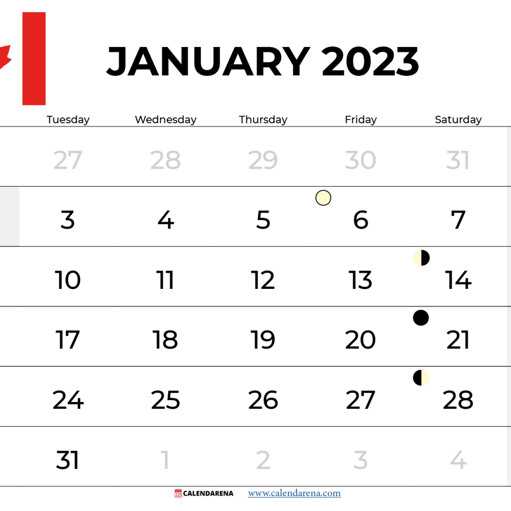 January 2023 Calendar Canada