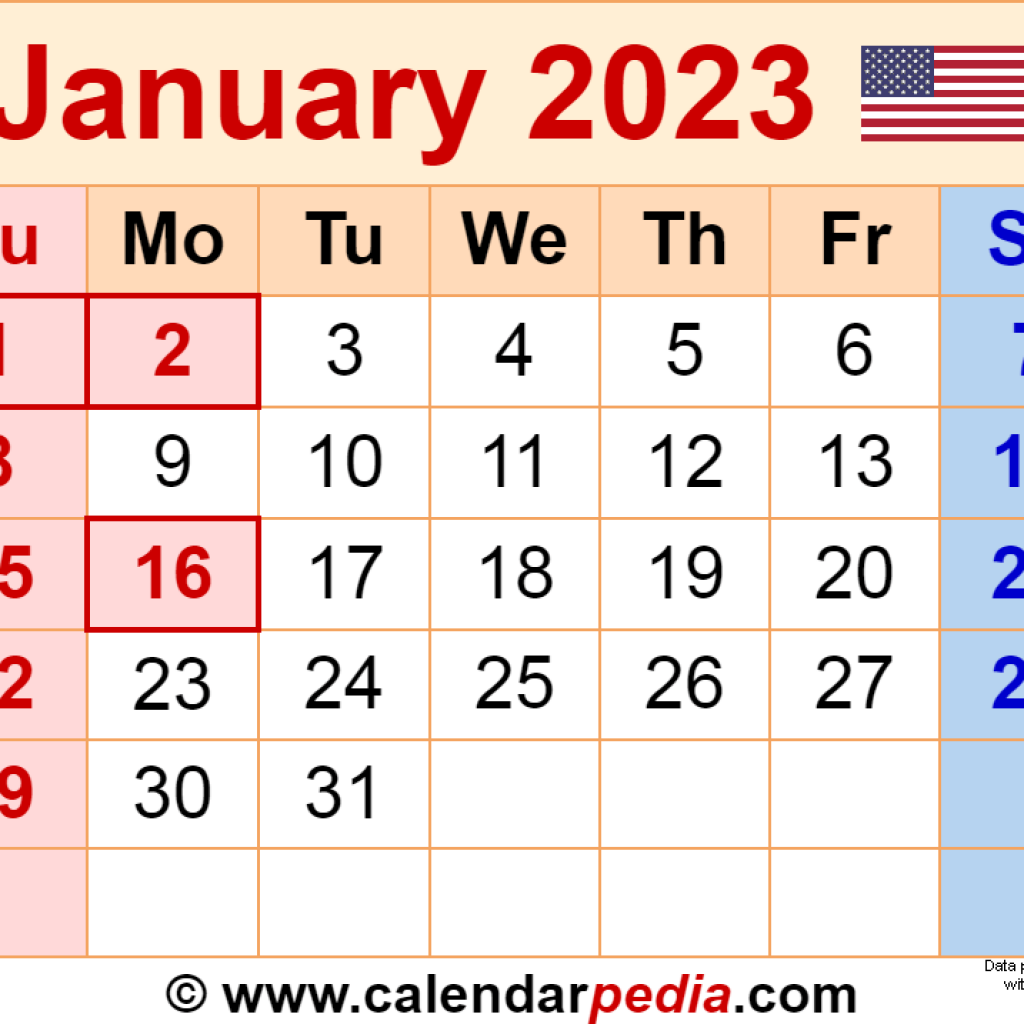 January 2023 Calendar Usa