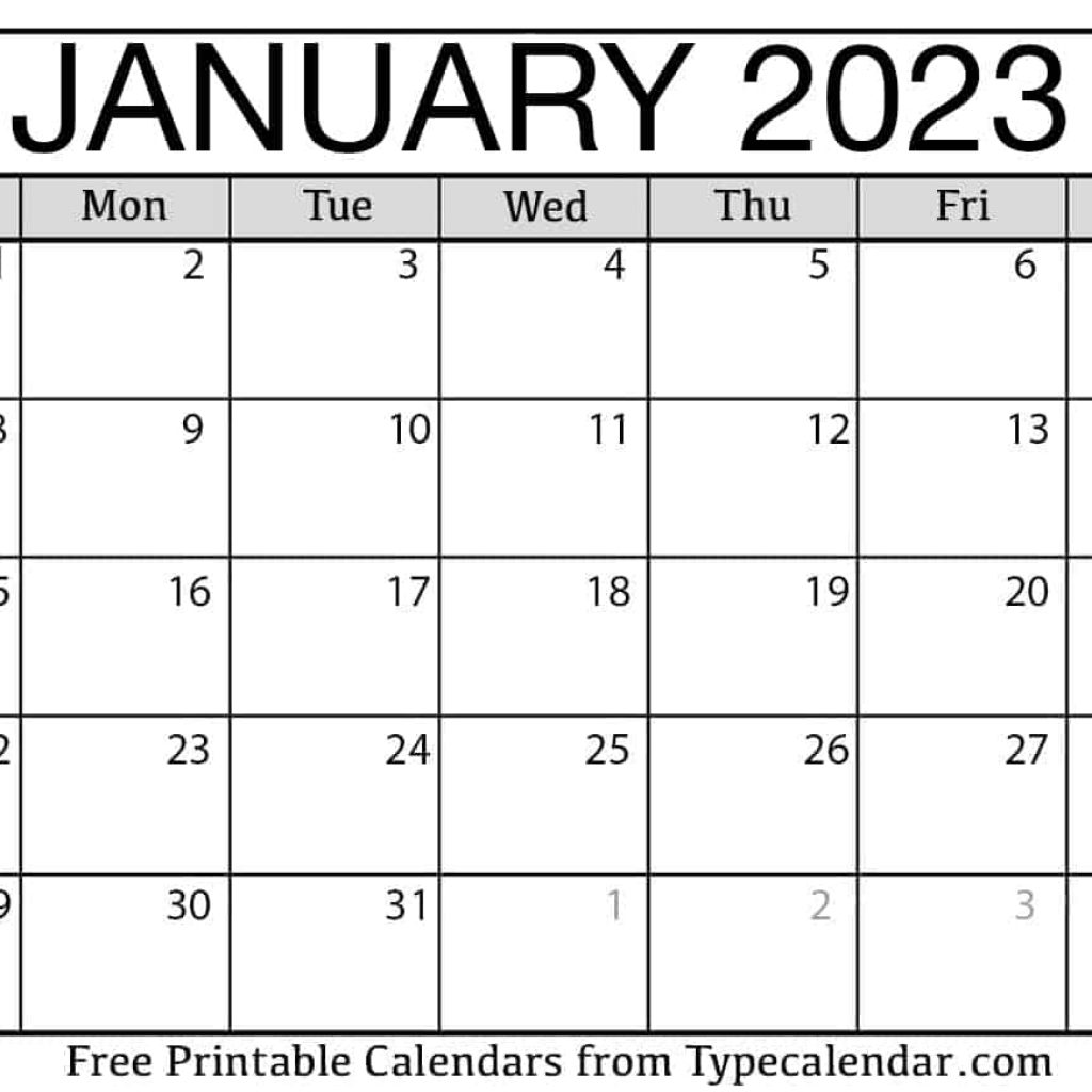 January 2023 Printable Calendar