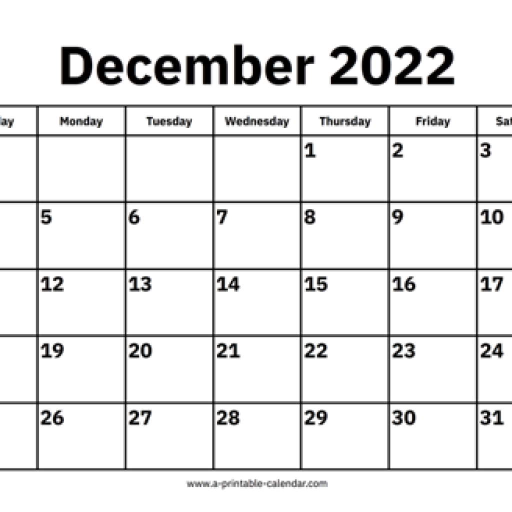 Blank December 2022 Calendar Template