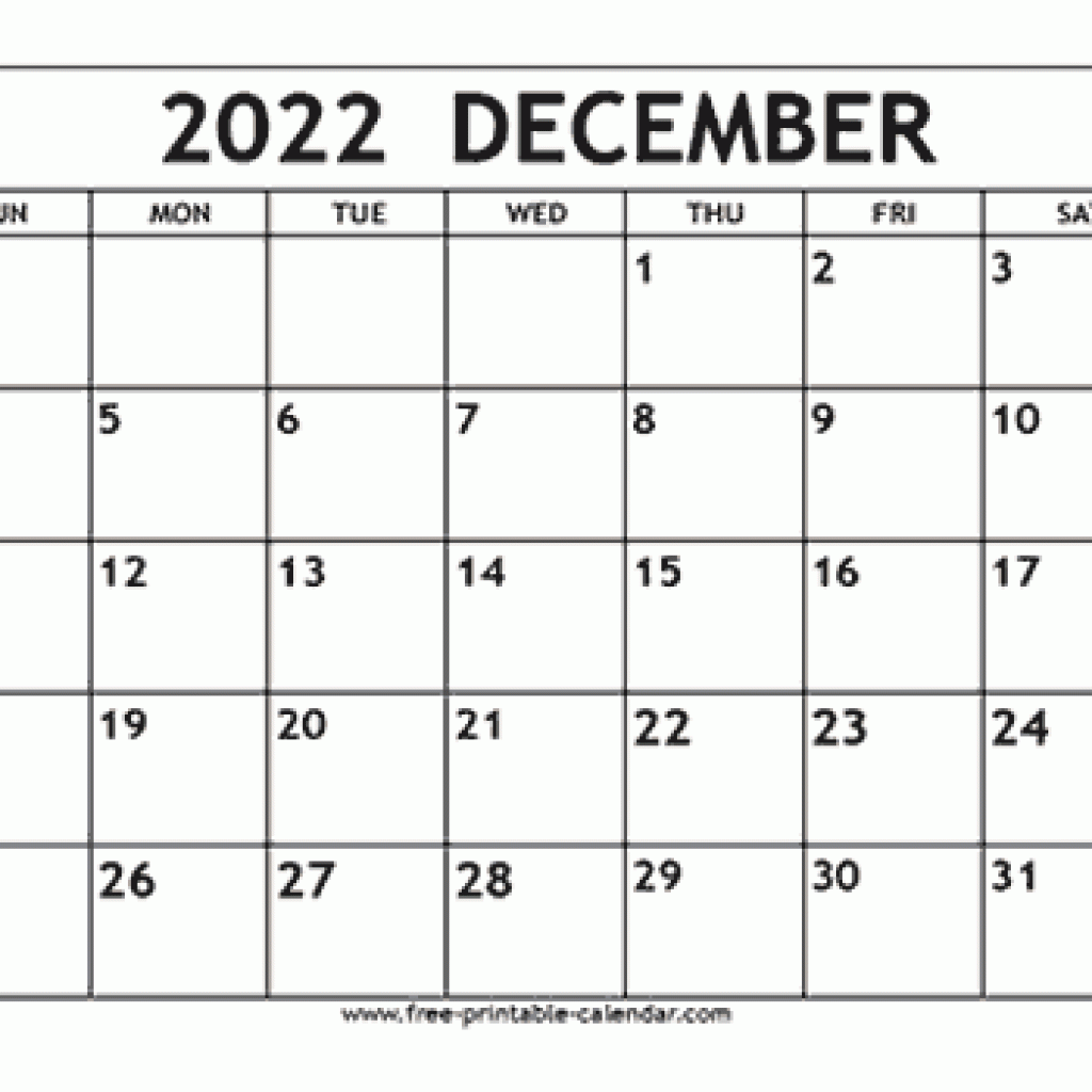 Calendar 2022 December Month