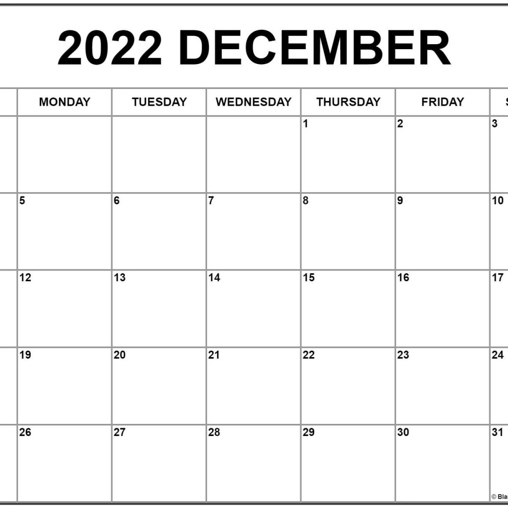 Dec 2022 Calendar Printable Template