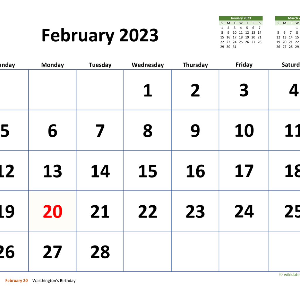 Calendar 2023 February Month