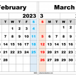 February March Printable Calendar 2023 Excel