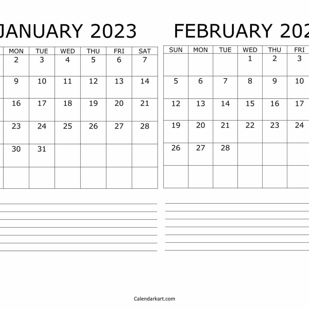 January February 2023 Calendar Template