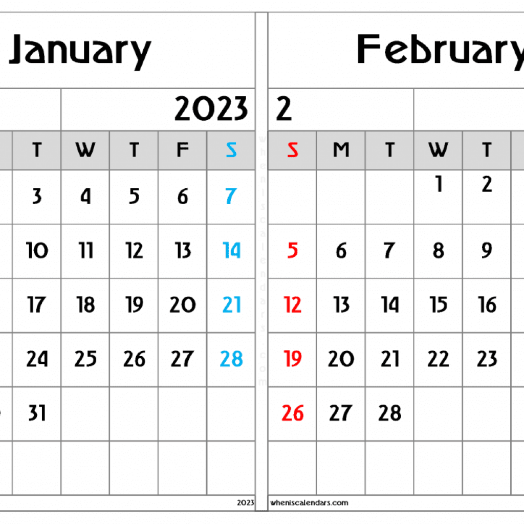  January February Printable Calendar 2023 Qualads