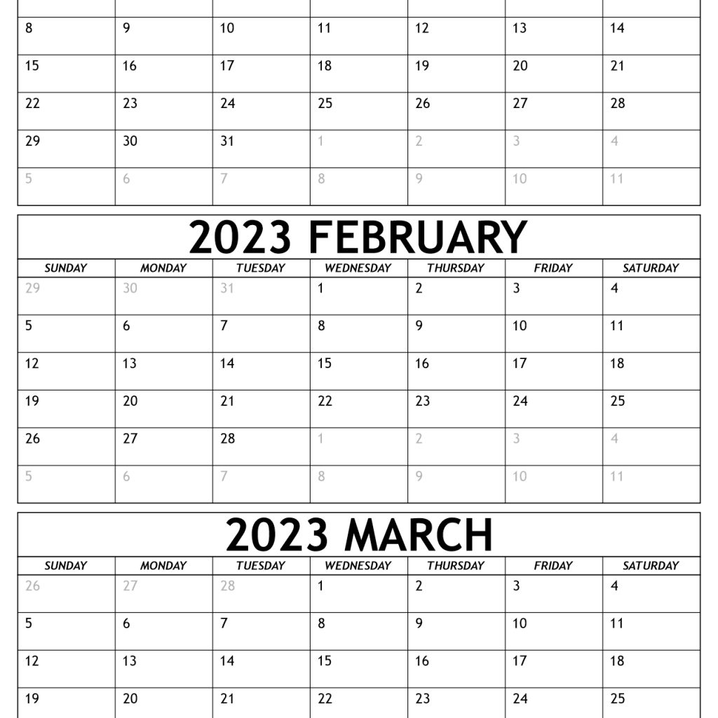 Print Calendar February March 2023