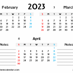 3 Month Calendar February March April 2023