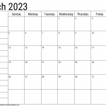 Blank March 2023 Calendar Page