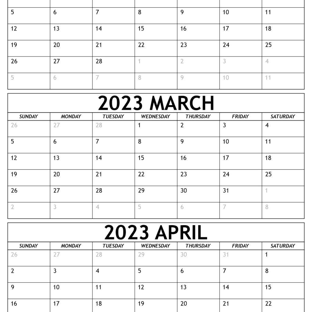 Calendar February March April 2023