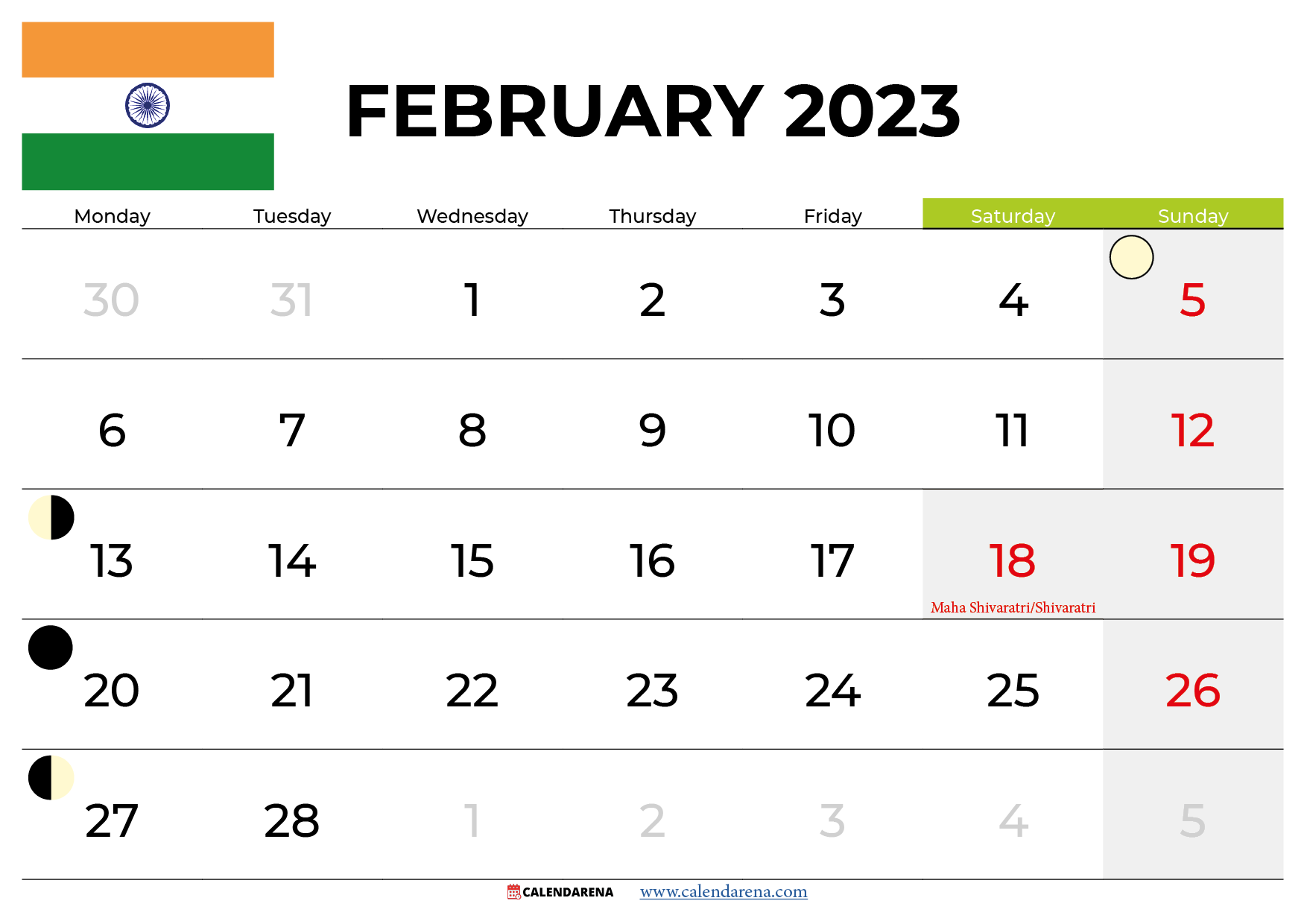 February-2023-Calendar-India