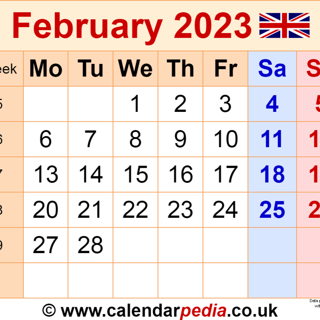 February 2023 Calendar UK