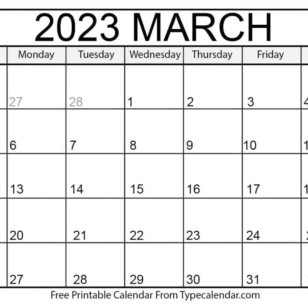 Calendar 2023 March Month