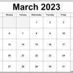 Mar 2023 Calendar Printable Template