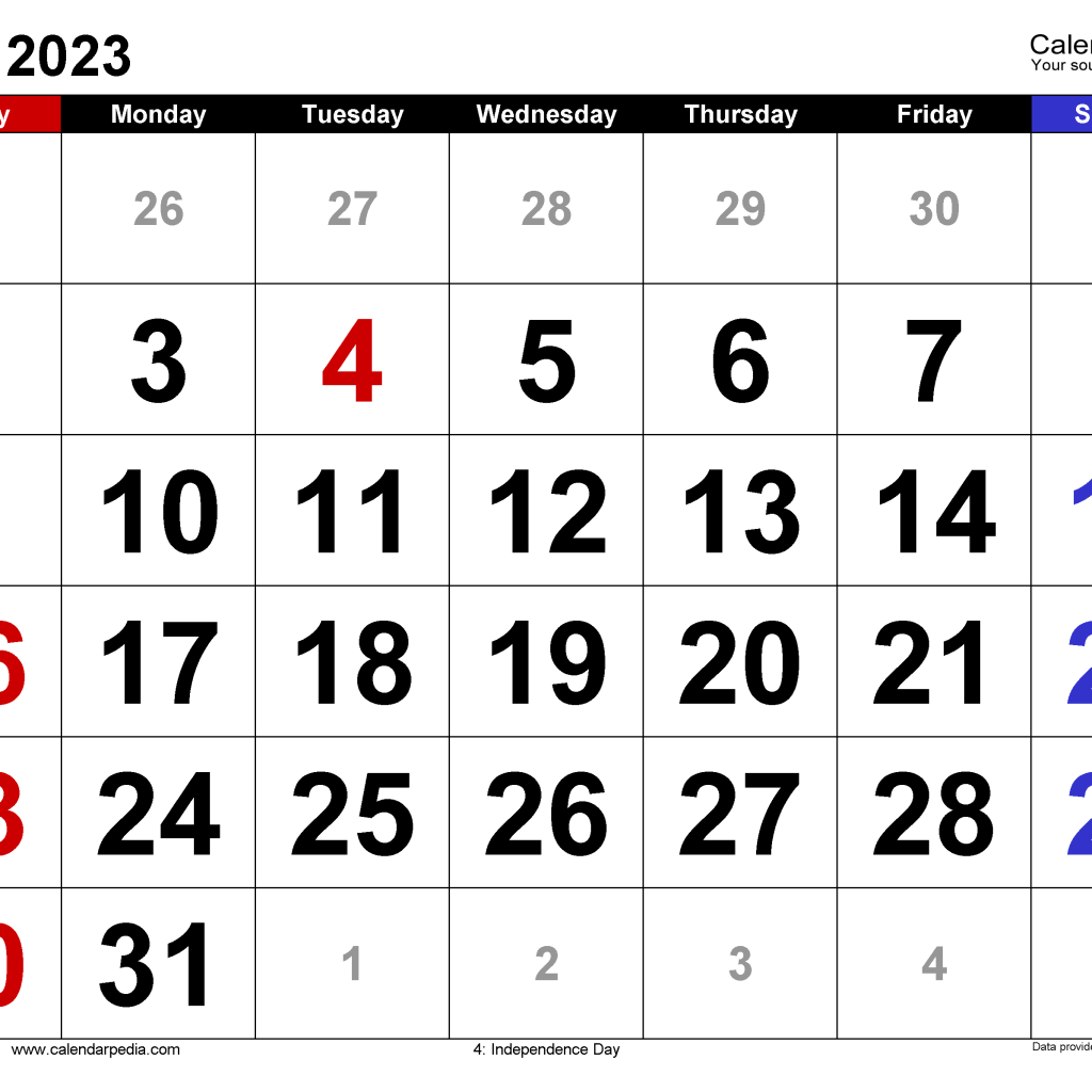 Calendar July 2023 in English