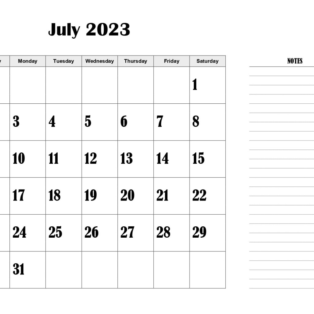 July 2023 Calendar and Notes