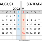 Calendar August September 2023 a4