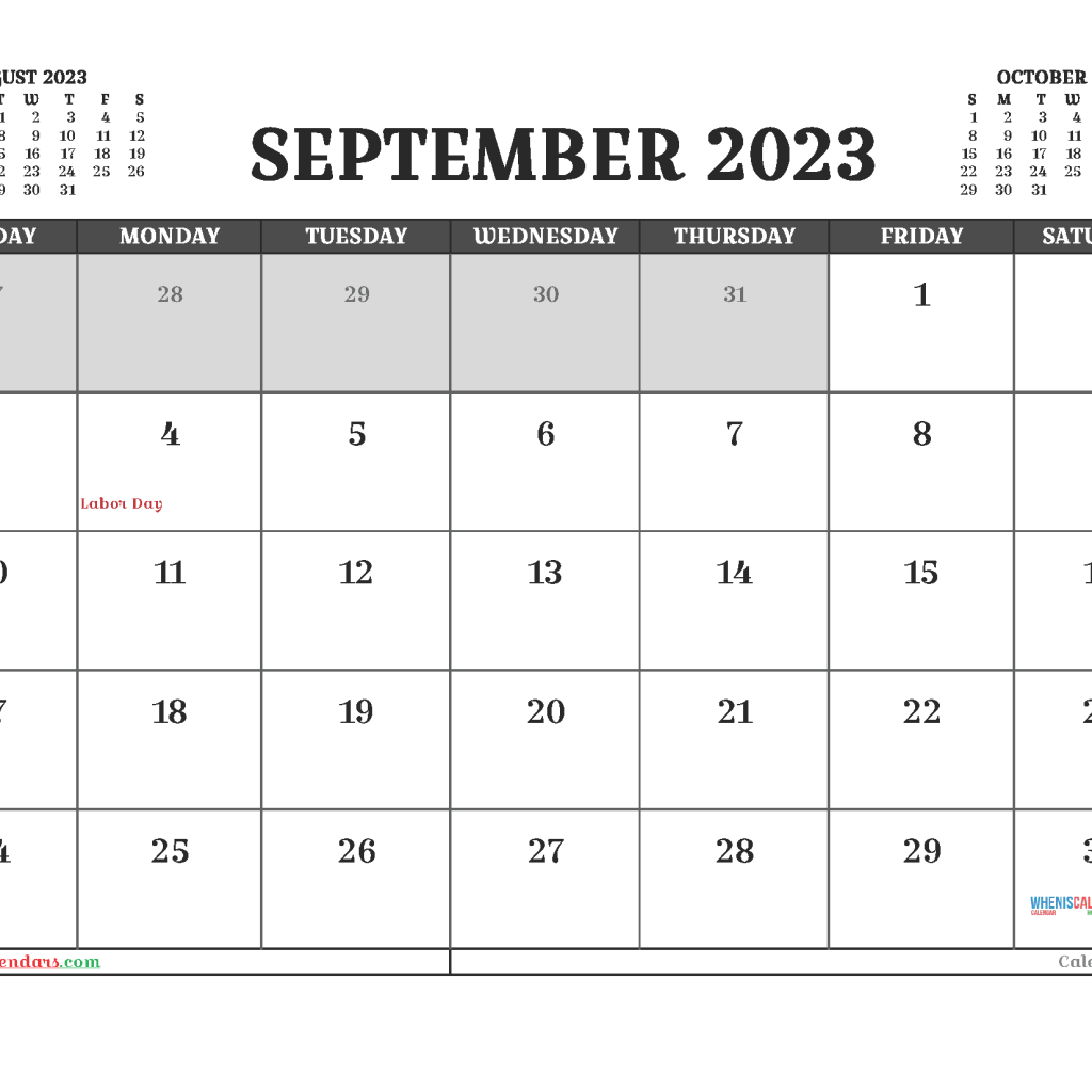 September 2023 Calendar Print Out