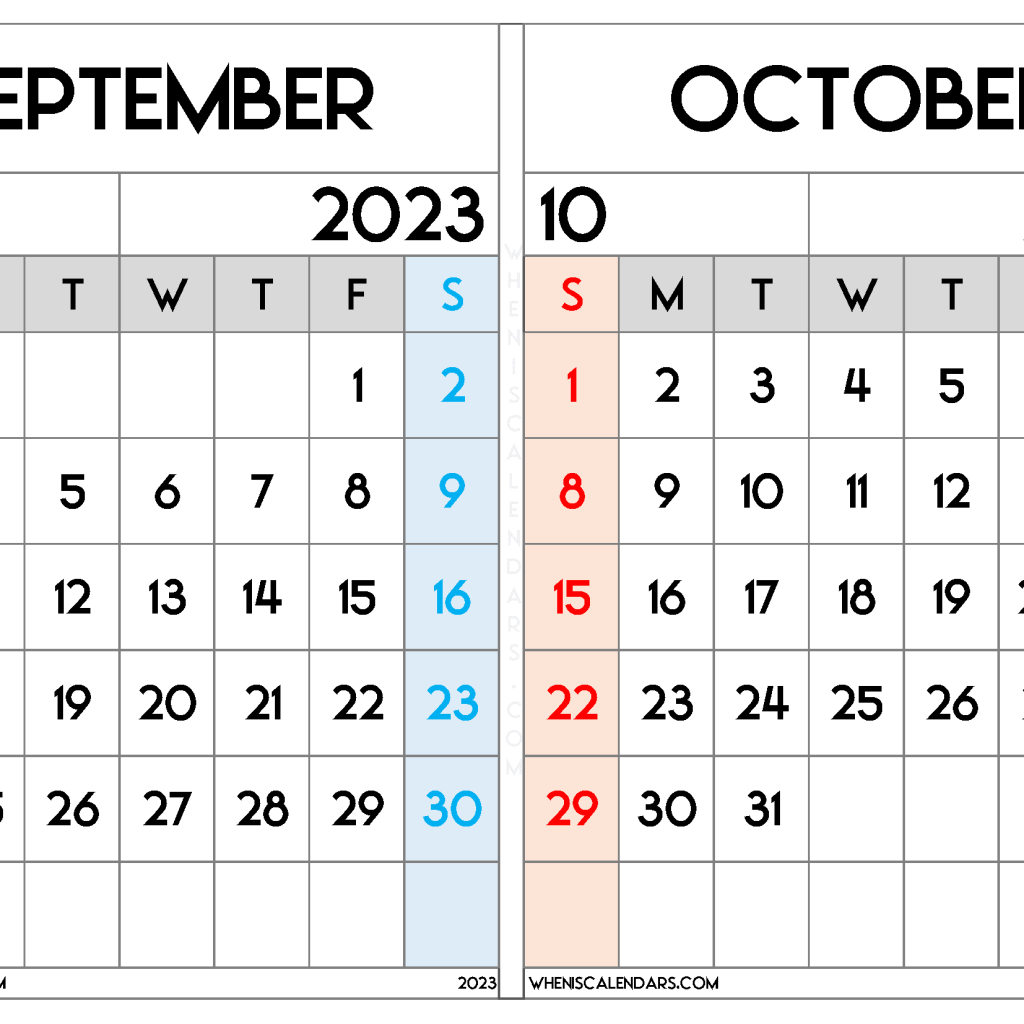 September October 2023 Calendar Word