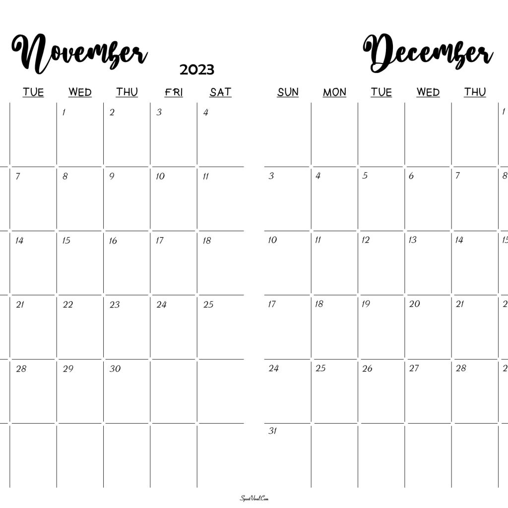 Blank Printable Calendar 2023 November December