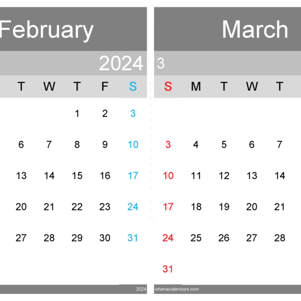 Calendar February March 2024