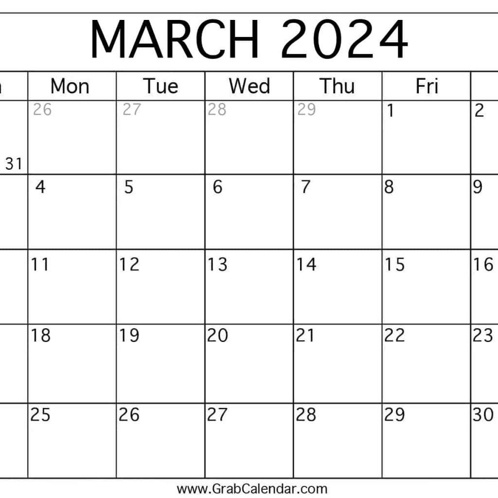 Free Blank Calendar March 2024