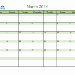 March Printable Calendar 2024 Excel