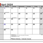 April 2024 Calendar Canada