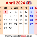 Calendar 2024 April With uk Flag