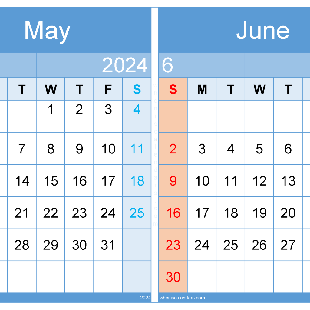 Calendar May June 2024 Image